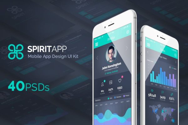 扁平设计风格APP应用设计UI模板 SpiritApp – Mobile Design UI Kit
