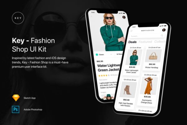 时尚服饰电商APP应用Ui Kits素材套件 Key – Fashion Shop UI Kit