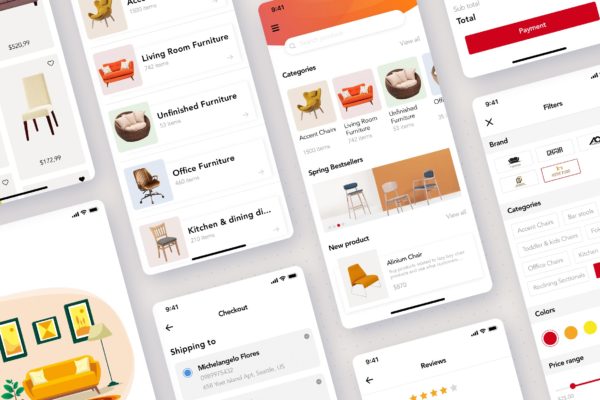 现代家具电子商务应用APP Ui Kits素材套件 Furniture Shop UI Concept