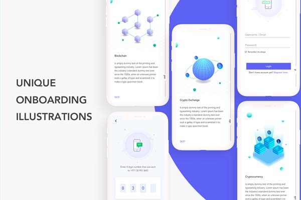 蚂蚁素材下午茶：区块链简约功能APP UI套装文件