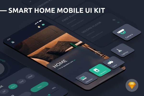 蚂蚁素材下午茶：自动化智能居家多功能APP UI KIT套装文件[Sketch]