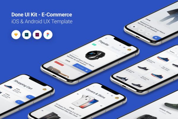 高品质高逼格现代设计风格电商APP应用Ui Kits素材套件 E-Commerce – Done UI Kit iOS & Android UX Template