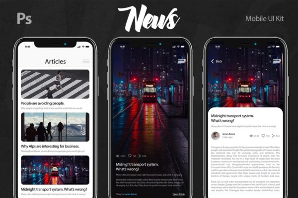 新闻资讯类手机APP应用UI设计套件 News Mobile UI Kit