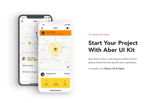 类滴滴出行打车软件APP应用Ui Kits素材套件 Aber Driver UI Kit