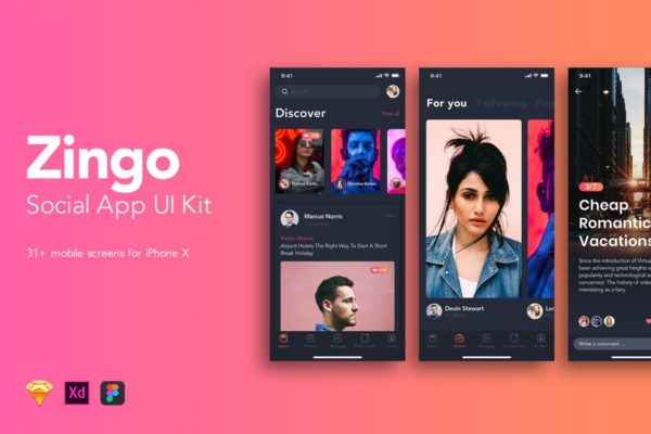 时尚大气社交APP应用UI设计套件 Zingo – Social App UI Kit