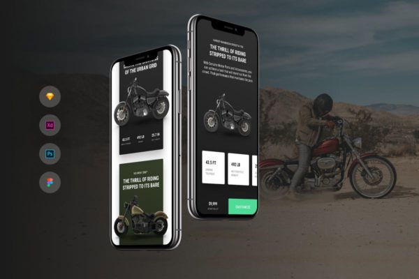 摩托车在线商店APP应用Ui Kits素材套件 Motorcycle Shop iOS & Android UI Kit Template