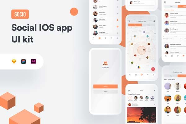 蚂蚁素材下午茶：精细完整的社交类iOS APP UI KIT套装文件 [XD,Sketch]