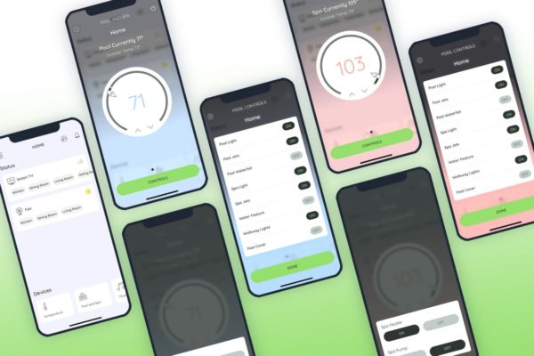 游泳池和水疗中心智能家居APP界面设计模板素材 Pool and Spa Smarthome Mobile UI – FP