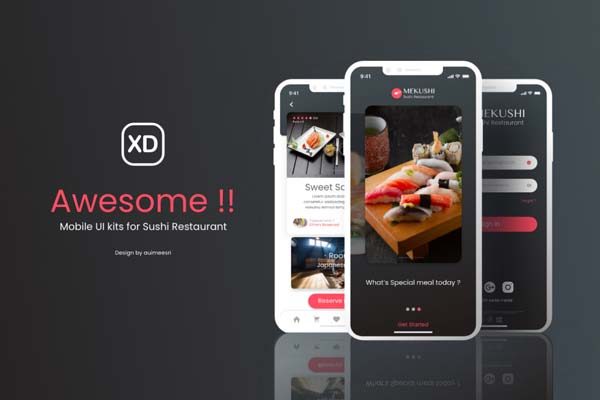 蚂蚁素材下午茶：精美的寿司美食类iOS APP UI KIT套装文件[XD,Sketch]