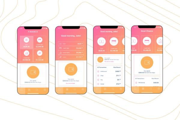 电子钱包APP应用用户中心UI界面UI设计模板素材[橘色配色方案]v6 Mobile Finance Home Ui – FD