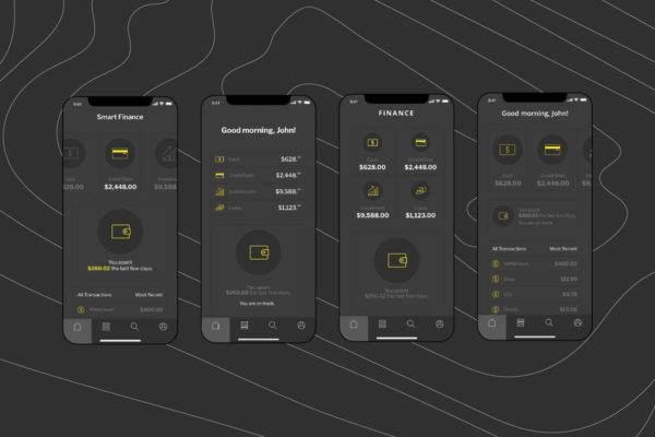 电子钱包APP应用用户中心UI界面UI设计模板素材[黑色配色方案]v4 Mobile Finance Home Ui – FD
