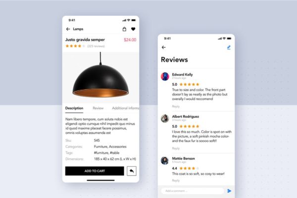 现代欧洲简约风家具商城APP应用设计模板素材 Modern Furniture Mobile App UI Kit