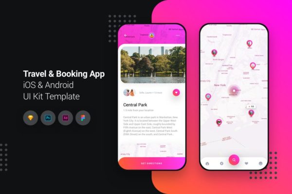 旅游＆酒店预订APP应用UI界面设计套件 Travel & Booking App iOS & Android UI Kit Template