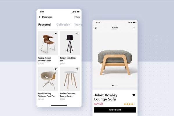 北欧简约风家具APP商城UI设计模板素材 Modern Furniture Mobile App UI Kit