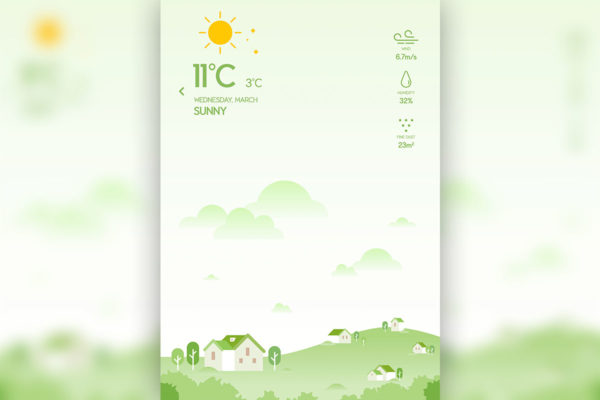 清新背景天气APP应用UI界面设计素材