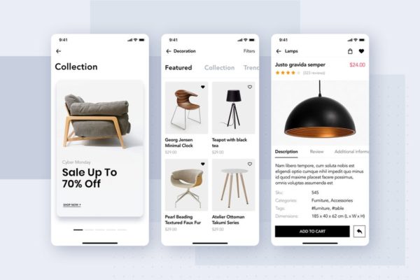 品牌家具APP商城商品展示界面SKETCH设计素材模板 Furniture Shop Mobile App UI Concept