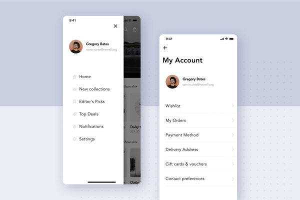 家具网上商城APP用户中心界面SKETCH设计素材模板 Furniture Shop Mobile App UI Concept