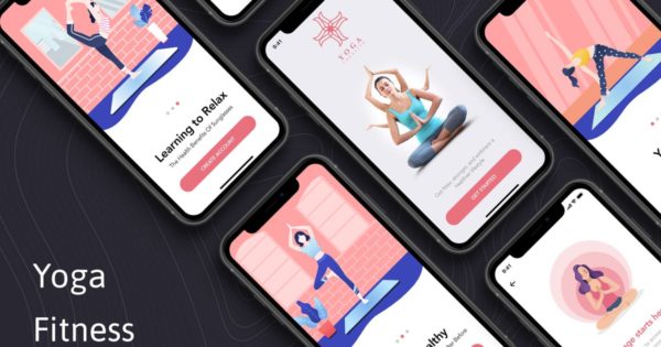 瑜伽健身APP应用程序启动页设计模板素材 Yoga Fitness App – Onboarding Concept