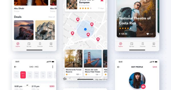 旅行APP应用-旅游&机票预订UI屏幕界面设计模板素材 Travel & ticket booking UI screen for Travel App
