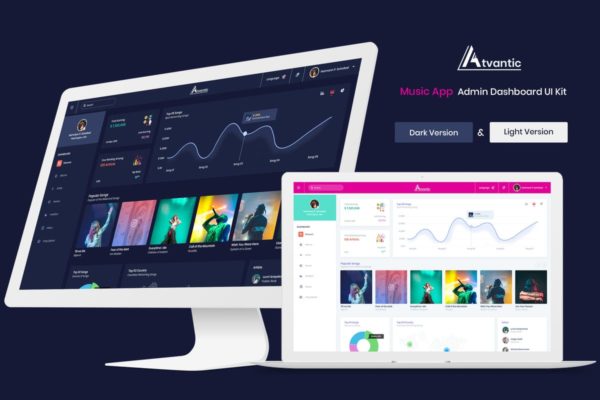 音乐发布管理APP软件应用后台Ui Kits素材套件 Atvantic – Music App Admin Dashboard UI Kit