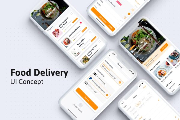餐厅订餐和美食主题移动应用Ui Kits素材套件SKETCH设计素材 Restaurant and Food Mobile UI kit for Sketch
