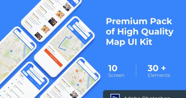 地图导航APP应用UI界面设计模板素材文件 Map & Navigation UI KIT for Photoshop