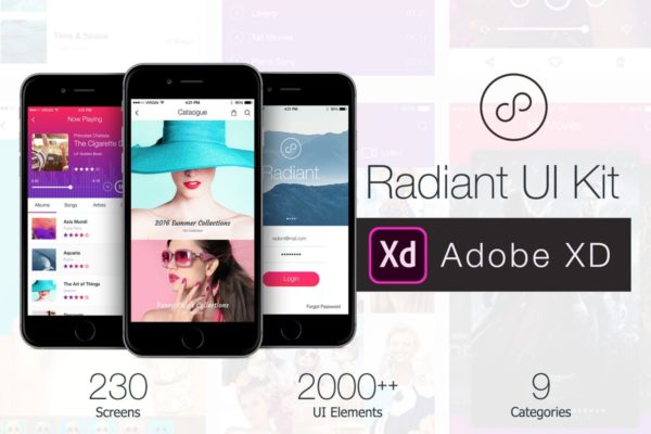 适用于XD高品质APP应用Ui Kits素材套件 Radiant Mobile UI Kit – 200+ for XD