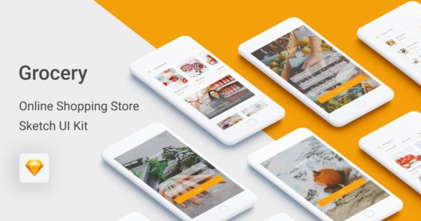 网上商城APP应用电商UI界面设计套件SKETCH设计素材 Grocery – Online Shopping Store UI Kit for Sketch