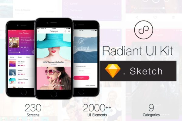 SKETCH专用模板素材高品质APP应用Ui Kits素材套件 Radiant Mobile UI Kit – 200+ for Sketch
