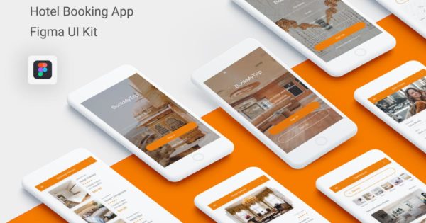 酒店预订APP界面设计Figma模板素材 BookMyTrip – Hotel Booking UI Kit for Figma
