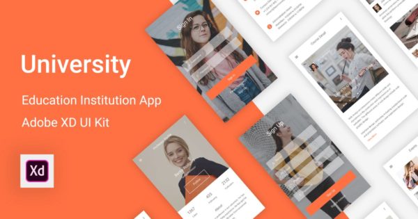 在线教育&视频教育APP应用UI界面设计套件 University – Education & Learning Adobe XD UI Kit
