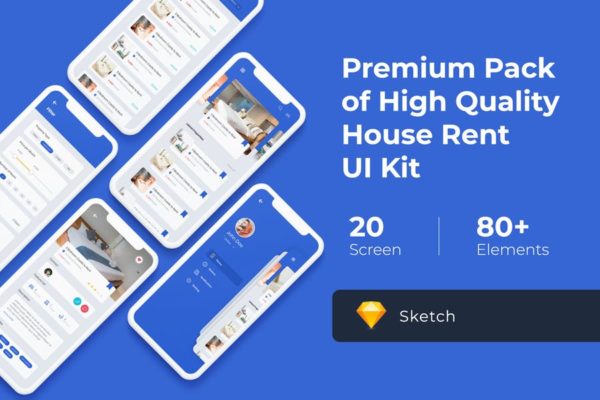 房屋租赁租房APP应用Ui Kits素材套件[for Sketch] House Rent Mobile UI KIT for Sketch