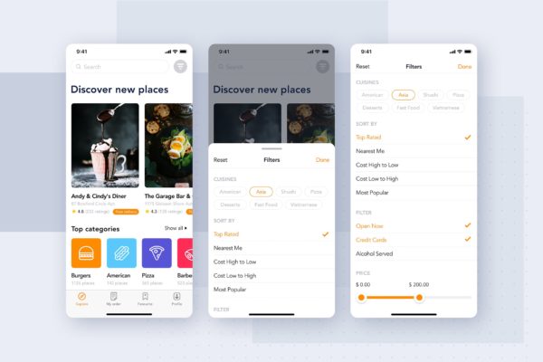 外卖订餐APP应用界面设计-筛选列表 Food Delivery UI Kit – Filters screen
