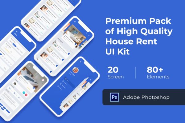 房屋租赁租房APP应用Ui Kits素材套件 House Rent Mobile UI KIT for Photoshop