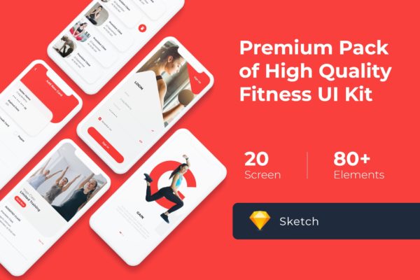 健身APP界面设计Ui Kits素材套件Sketch素材 Gym and Fitness Mobile UI KIT for Sketch