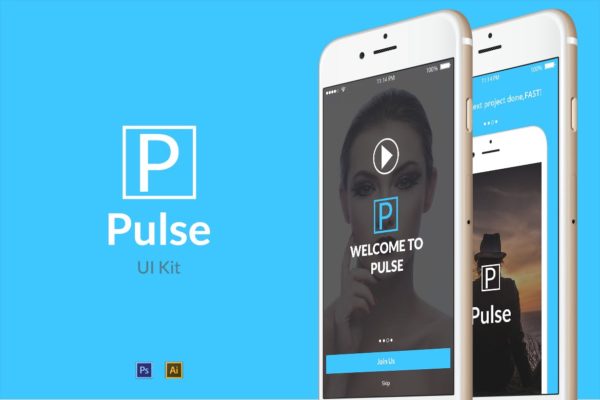 博客资讯/电商/视频多用途APP应用设计Ui Kits素材套件[PSD&AI] Pulse UI Kit