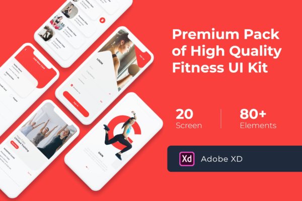健身APP界面设计UI模板文件[for XD] Gym and Fitness Mobile UI KIT for XD