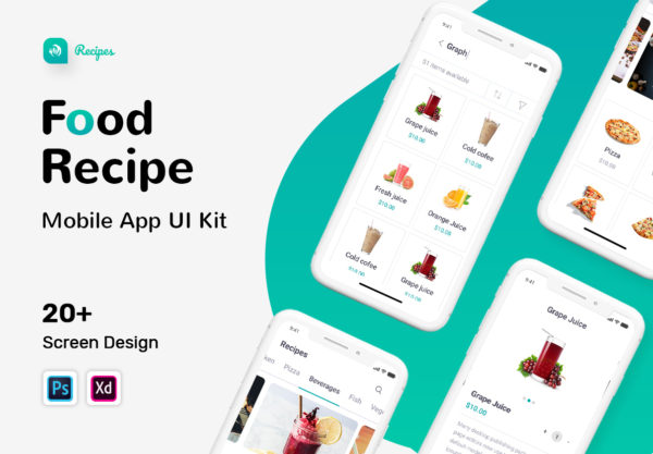 蚂蚁素材下午茶：美食送餐相关的 App UI Kit 套装文件[PSD,XD]
