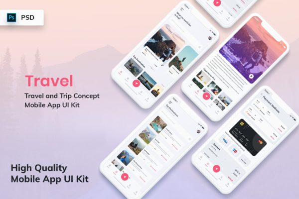 旅行旅游APP应用界面设计Ui Kits素材套件[明亮版本] Travel Mobile App UI Kit Light Version
