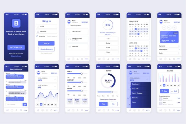 网上银行APP应用用户界面设计Ui Kits素材套件 Banking Mobile App UI Kit