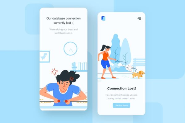 APP网络连接错误页面设计模板素材 Connection Lost – Mobile Apps Illustration