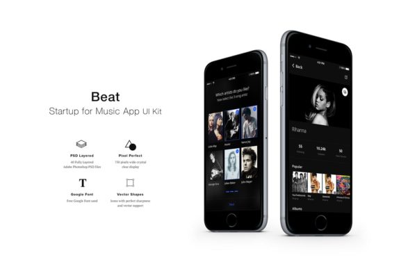 在线音乐听歌APP应用UI设计套件 Beat Music App UI Kit