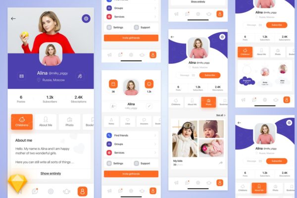 育儿APP应用用户界面设计Ui Kits素材套件 Mom-life mobile app UI Kit