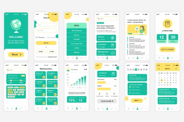 在线教育APP应用界面设计Ui Kits素材套件 Education Mobile App UI Kit