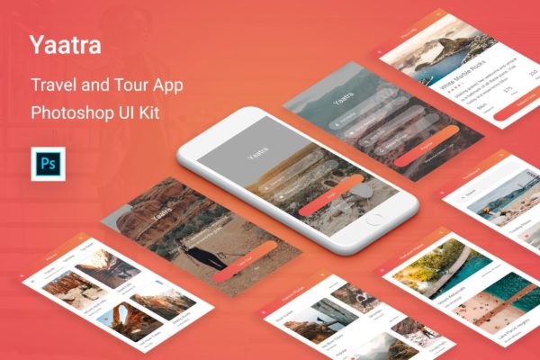 旅游旅行APP应用用户交互界面Ui Kits素材套件PSD模板 Yaatra – Travel & Tour UI Kit for Photoshop