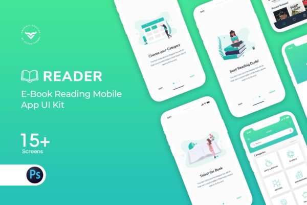 电子书小说阅读APP应用UI设计套件 E-Book Mobile App UI Kit