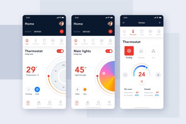 最佳智能家居移动APP用户界面概念设计模板素材 Best Smart Home App UI concept