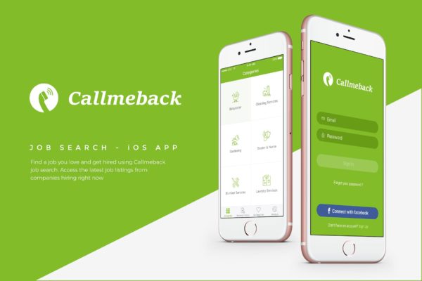 招聘APP应用用户界面设计UI素材 Callmeback –  UI Design for Job Search