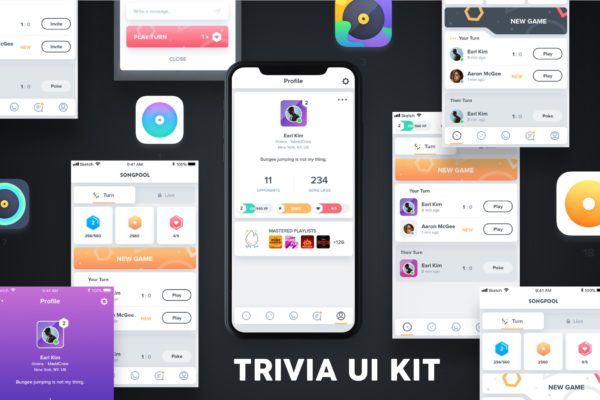 音乐主题智能游戏APP界面设计Ui Kits素材套件 QUIZZ – Trivia Game UI Kit