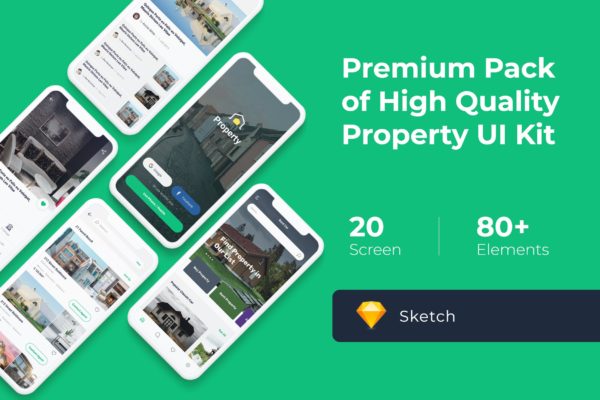 租房/房产中介APP设计Ui Kits素材套件SKETCH设计素材模板 Property Mobile UI KIT for Sketch